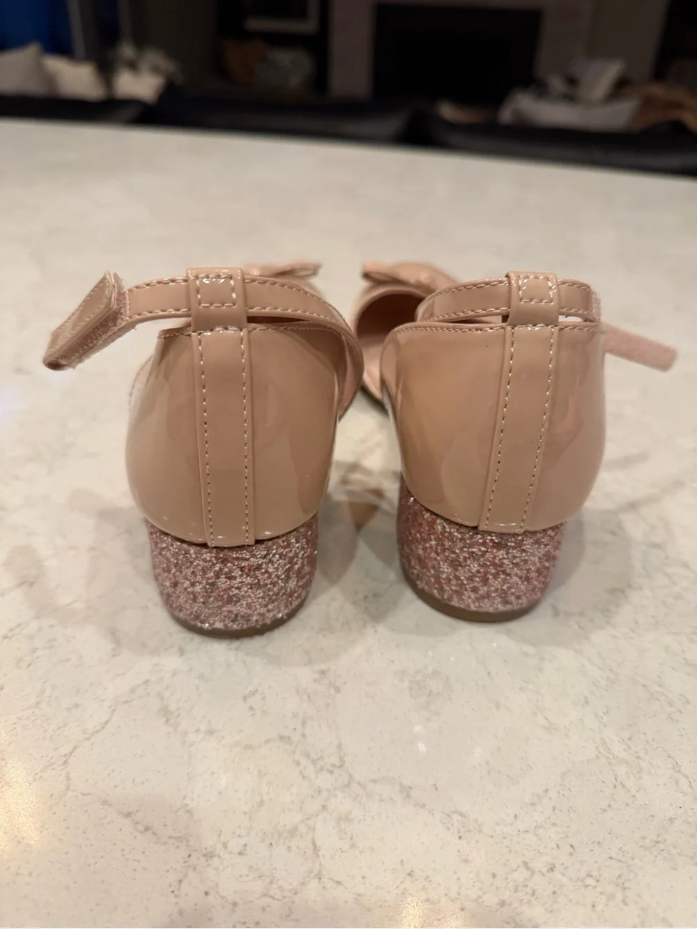 Nordstrom Nude Patent Bow Ankle-Strap Flats